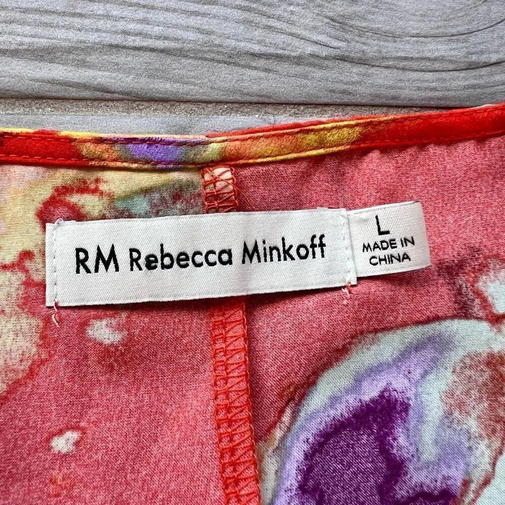 Rebecca Minkoff Women's Multicolor Allover Print Sleeveless Lace Trim Top‎ Large - Picture 2 of 7